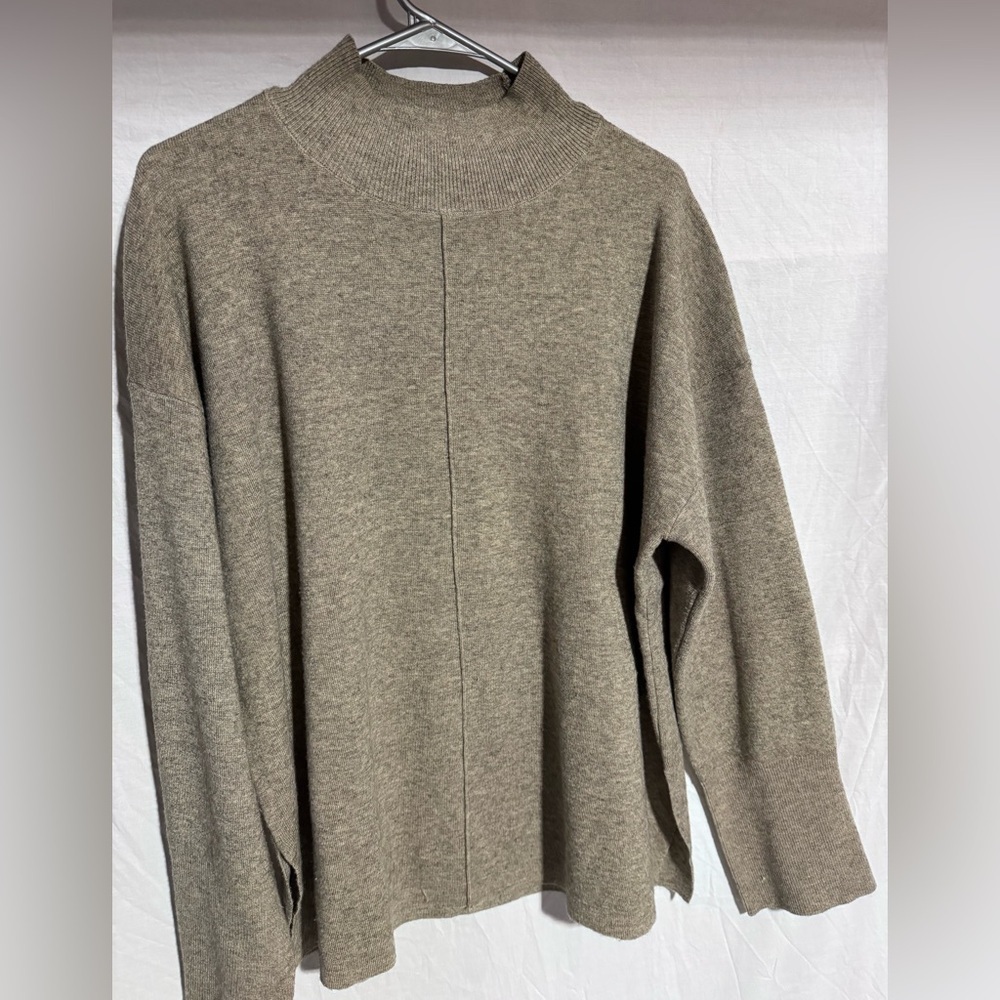 Magaschoni tan mock neck knit split hem sweater Size XL - Picture 2 of 7